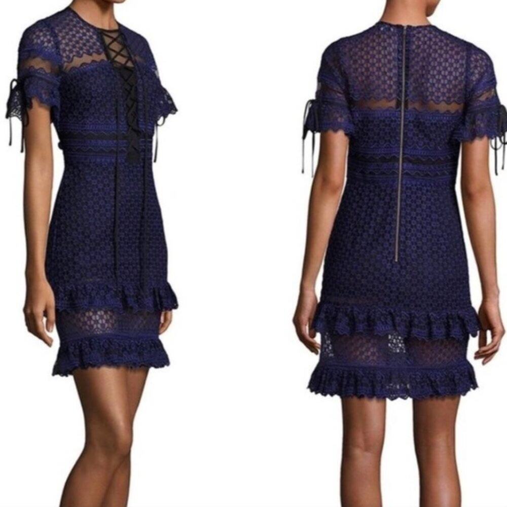 Parker Emilia Blue Ruffle Lace Mini Dress Small